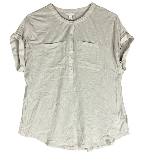 Lucky Brand Womens Shirt Tan Henley Short Sleeve Modal Blend Medium - Picture 1 of 12